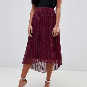 Asos Design Dobby Pleated High Low Midi Skirt with Pintuck Detail Oxblood US4